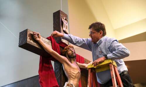 St. Ludmila marks Easter with crucifix from derecho-reclaimed wood
