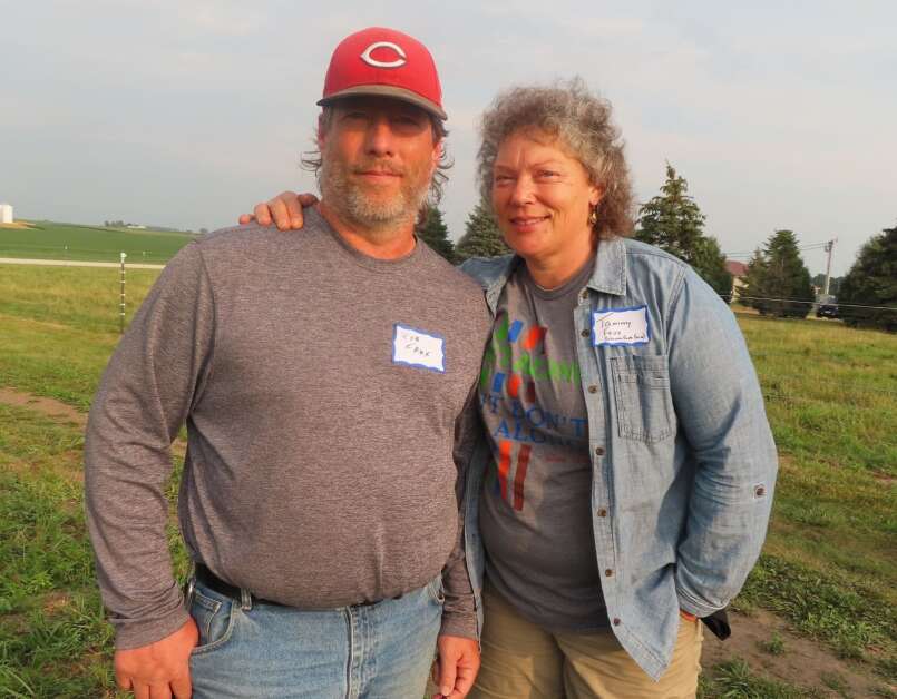 Rob Faux and Tammy Faux operate Genuine Faux Farm, a CSA, produce and poultry operation near Tripoli. Rob had a kidney removed in 2021 after doctors discovered a cancerous tumor. He has wondered how low-level exposures to agricultural chemicals may have contributed to his cancer. (Practical Farmers of Iowa)