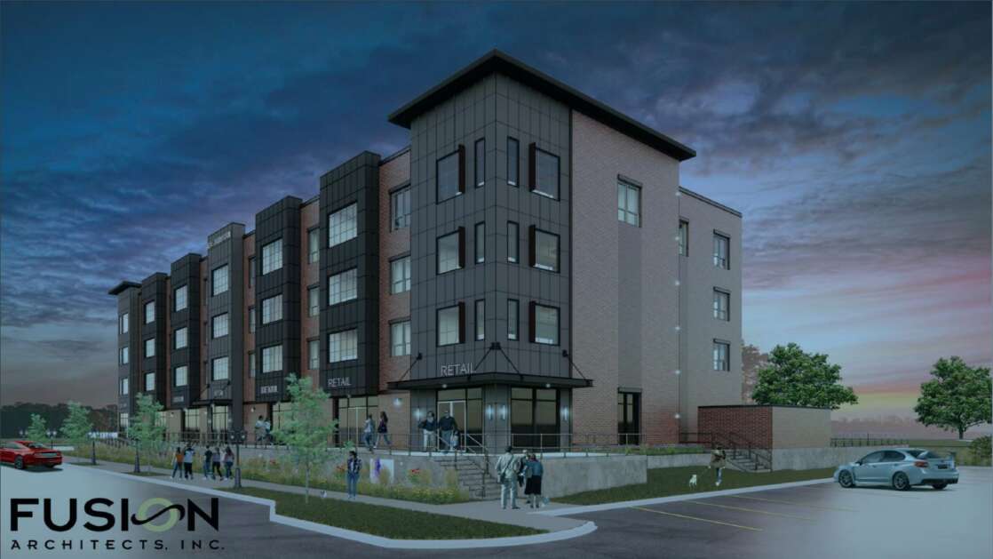 Renderings show $9.8 million mixed-use development on Third Street SE in the New Bohemia District in Cedar Rapids. Chad Pelley is spearheading the LTRI LLC development team. (Courtesy city of Cedar Rapids)