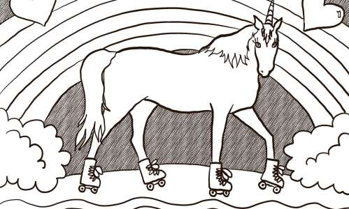Color this unicorn on roller skates