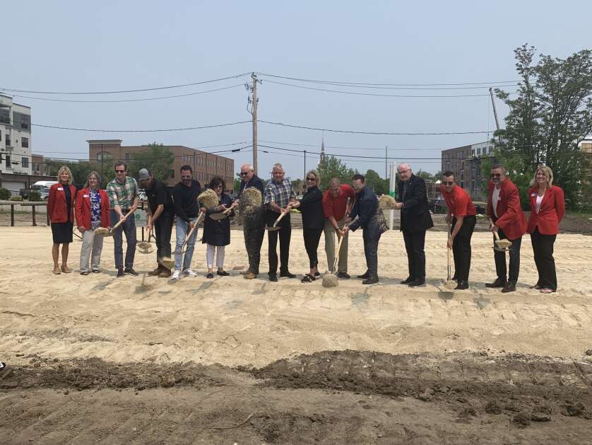 Cedar Rapids and state officials join development team LTRI LLC in breaking ground Wednesday for the Fulton Lofts project on Third Street SE in Cedar Rapids. (Marissa Payne/The Gazette)