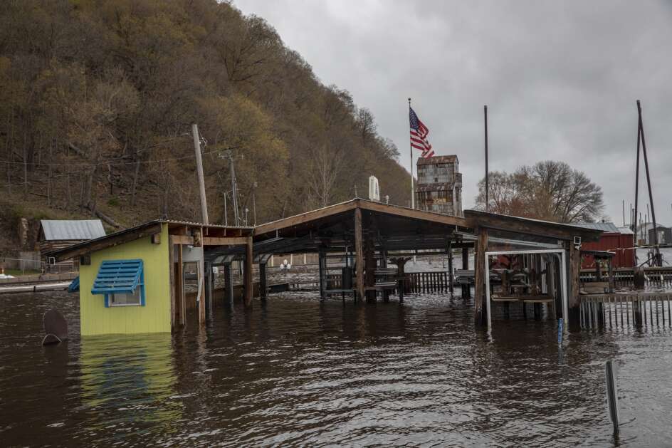 Big Buoy’s Tiki Bar in McGregor, Iowa on Sunday, April 30, 2023. The majority of the bar is built composed of a trailer which employees move inland during flooding. (Nick Rohlman/The Gazette)