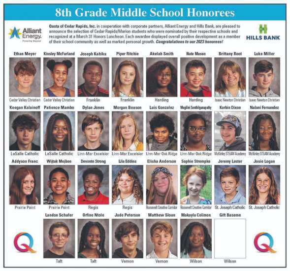 8th Grade Middle School Honorees