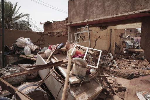A house hit in recent fighting is seen in Khartoum, Sudan, Tuesday, April 25, 2023. Khartoum, a city of some 5 million people, has been transformed into a front line in the grinding conflict between Gen. Abdel Fattah Burhan, the commander of Sudan’s military, and Gen. Mohammed Hamdan Dagalo, who leads the powerful paramilitary group known as the Rapid Support Forces. The outbreak of violence has dashed once-euphoric hopes for a democratic transition in Sudan after a popular uprising helped oust former dictator Omar al-Bashir. (AP Photo/Marwan Ali, File)