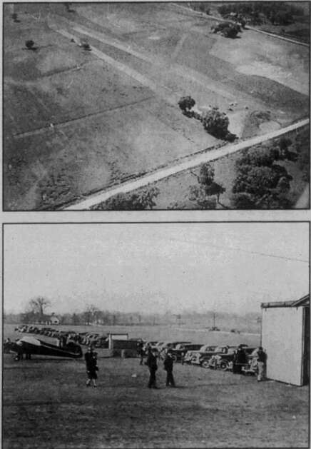 These photos show aerial and ground views of the Aviation Country Club, a 1930s flying field at Blairs Ferry Road and C Avenue NE, now the site of Collins Aerospace, in Cedar Rapids. The photos, published Nov. 5, 1994, are from a scrapbook kept by Carl Carson. (Gazette archives) 