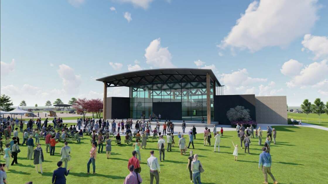 The city of North Liberty wants to develop Centennial Park as a key amenity for the city's residents and for the region. This is a rendering of the Centennial Center's stage during the day. (City of North Liberty)