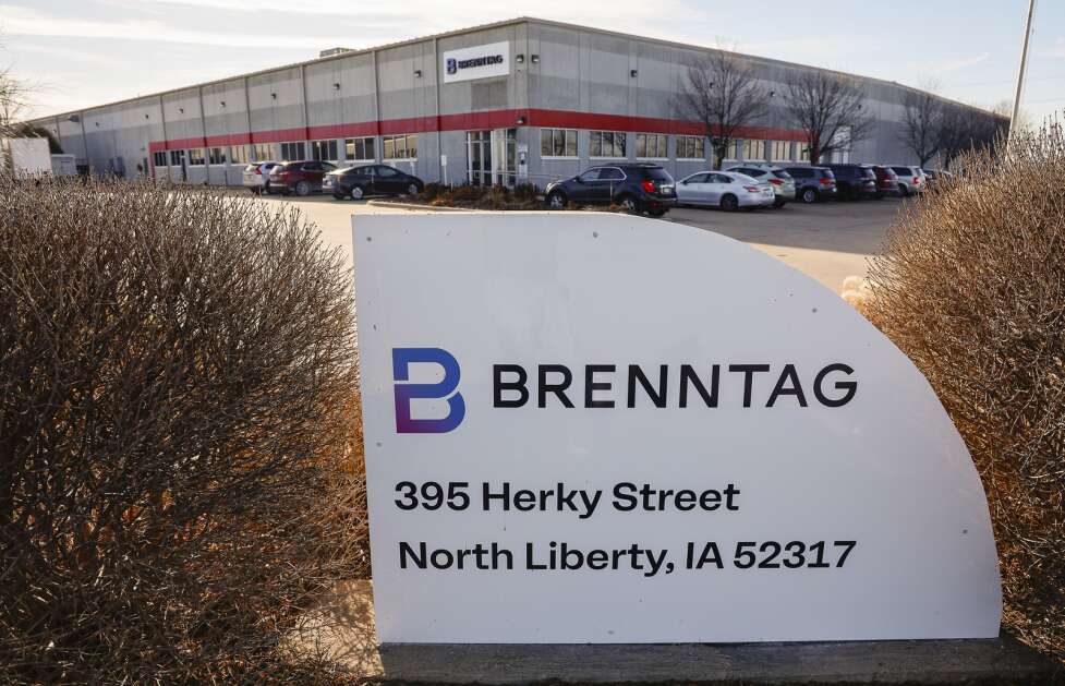 Brenntag, a Germany-based global food company, operates an administrative center (above) in North Liberty in the former JM Swank warehouse. Brenntag, with operations in 72 countries, bought JM Swank in 2021 for $304 million. (Jim Slosiarek/The Gazette)