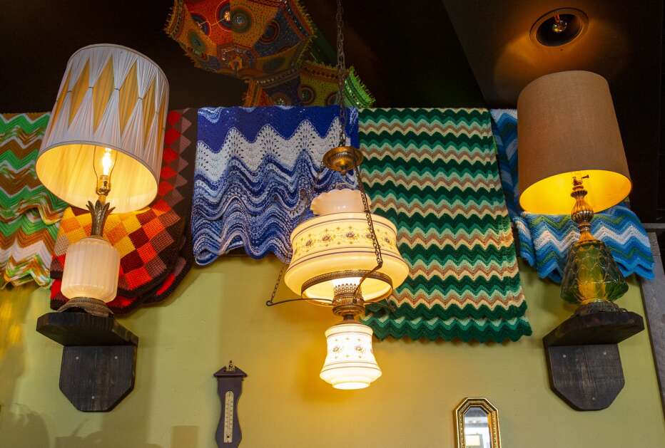 A variety of lamps are displayed around Taco Gato in Cedar Rapids, Iowa on Wednesday, April 12, 2023. (Savannah Blake/The Gazette)