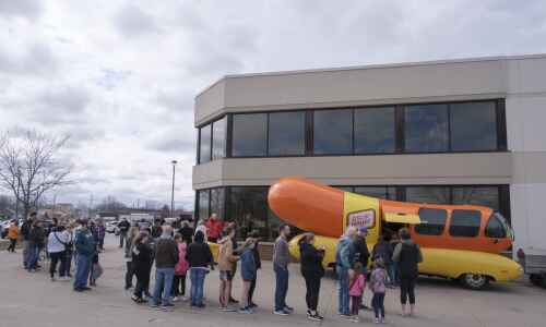People line up for the popular Wienermobile