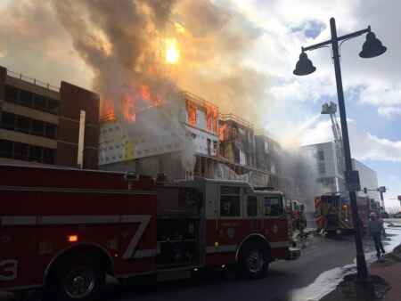 Blaze heavily damages Hieronymus Square construction site, closes nearby areas in Iowa City