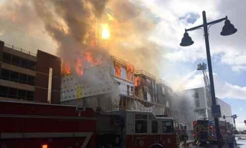 Blaze heavily damages Hieronymus Square construction site, closes nearby areas in Iowa City