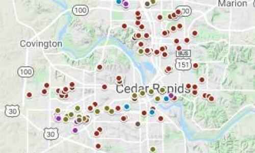 Map of unsafe buildings in C.R. after the Iowa derecho