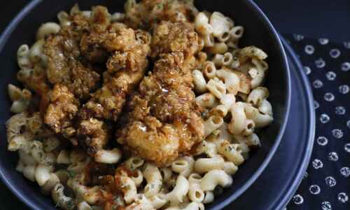 Bee Sting Chicken pairs well with Cajun Mac and Cheese