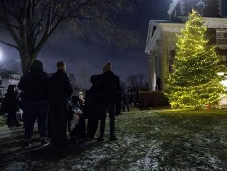Blue spruce damaged in derecho lights up Christmas for Cedar Rapids church