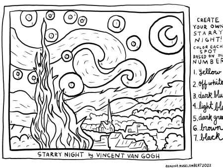 Print and color: Starry Night paint by numbers
