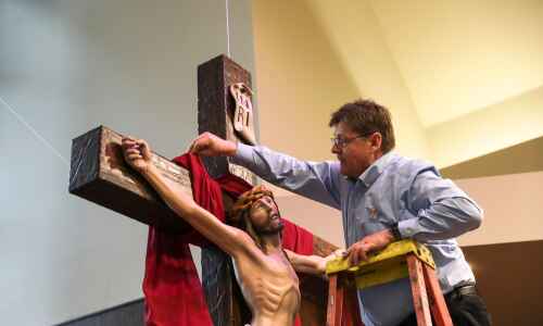 St. Ludmila marks Easter with crucifix from derecho-reclaimed wood