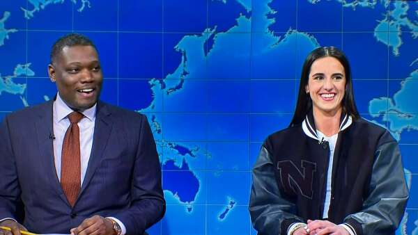 Caitlin Clark lands shots of a different kind on Saturday Night Live’s “Weekend Update”
