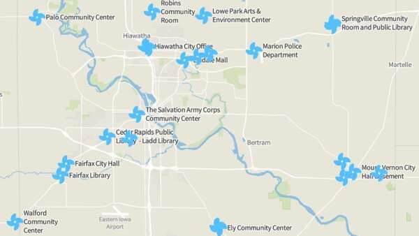 Map of 31 heat relief locations in Linn County
