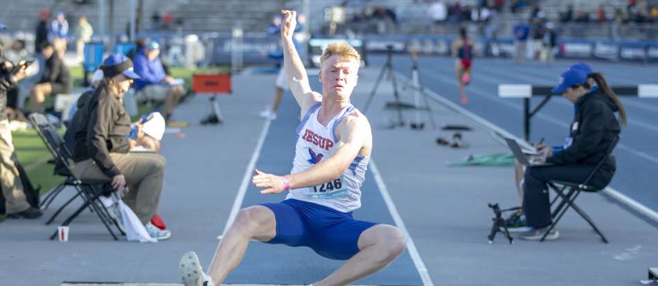 Rested and not rusty, Jesup’s Jack Miller takes Drake long jump crown